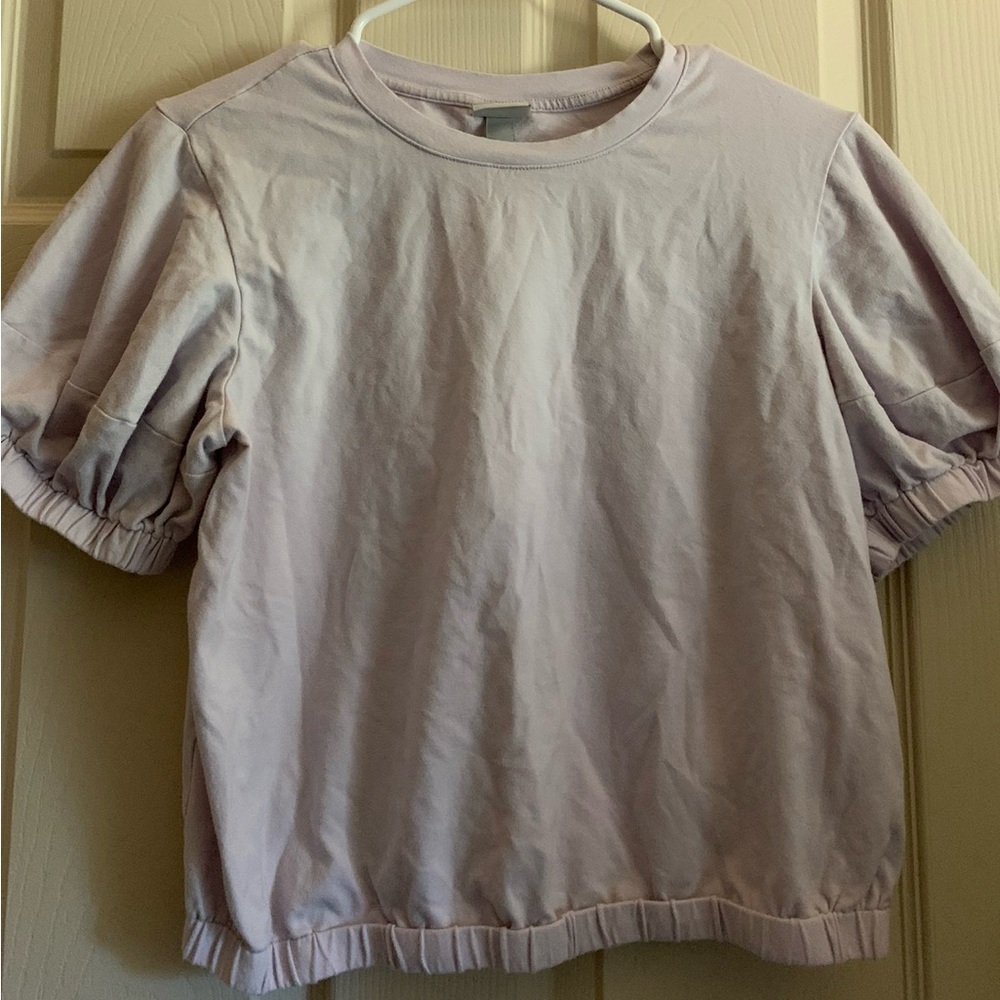 a New Day Lavender Smocked Coquette Size Small Crop Puff Short Sleeve